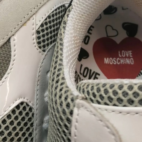 LOVE MOSCHINO Mesh Sneakers Heart Patch Chunky Sole - Picture 9 of 12